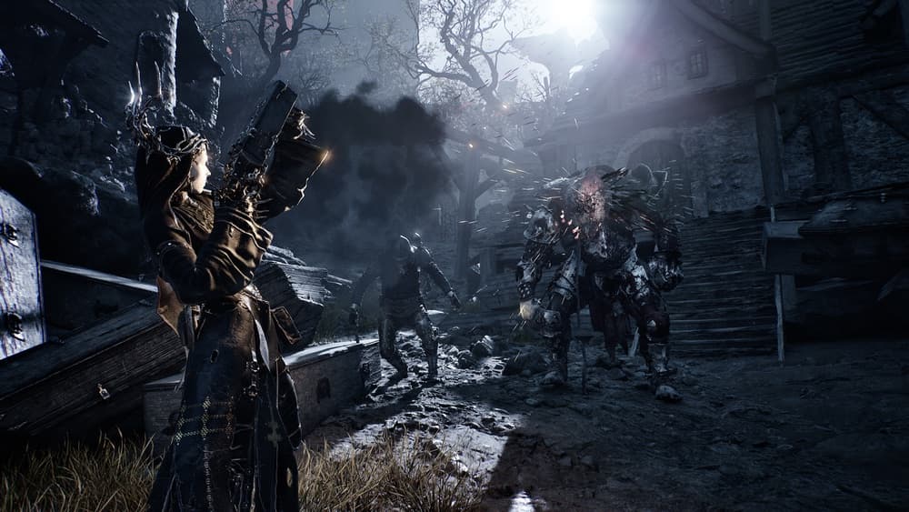 Official Mortal Shell II screenshot of an armored warrior exploring a bleak landscape.