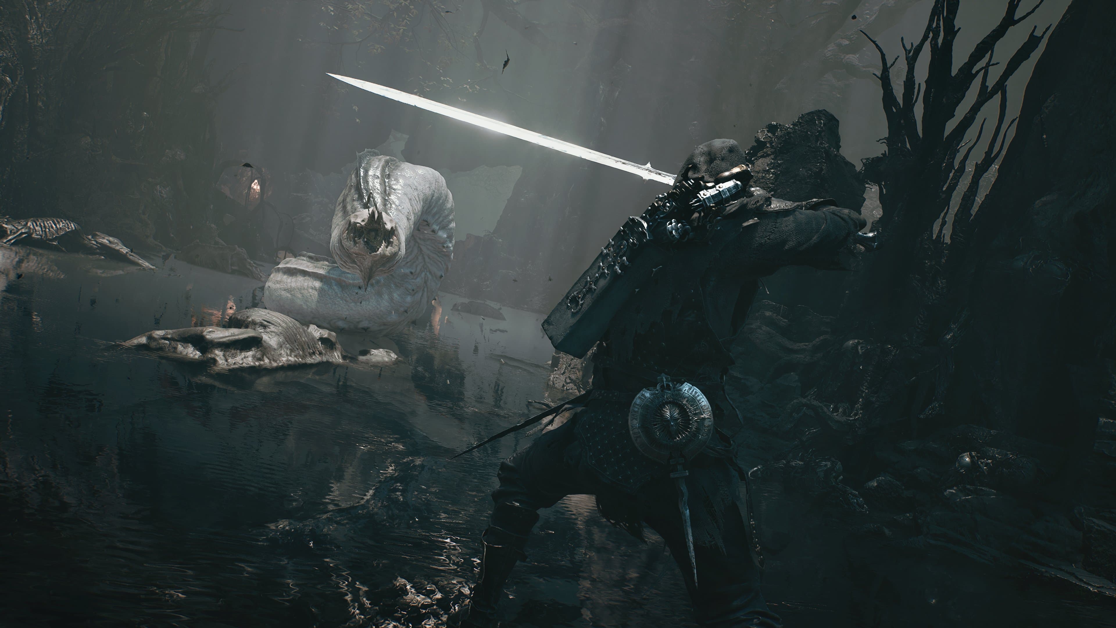 Mortal Shell II sword combat inside a dark cavern