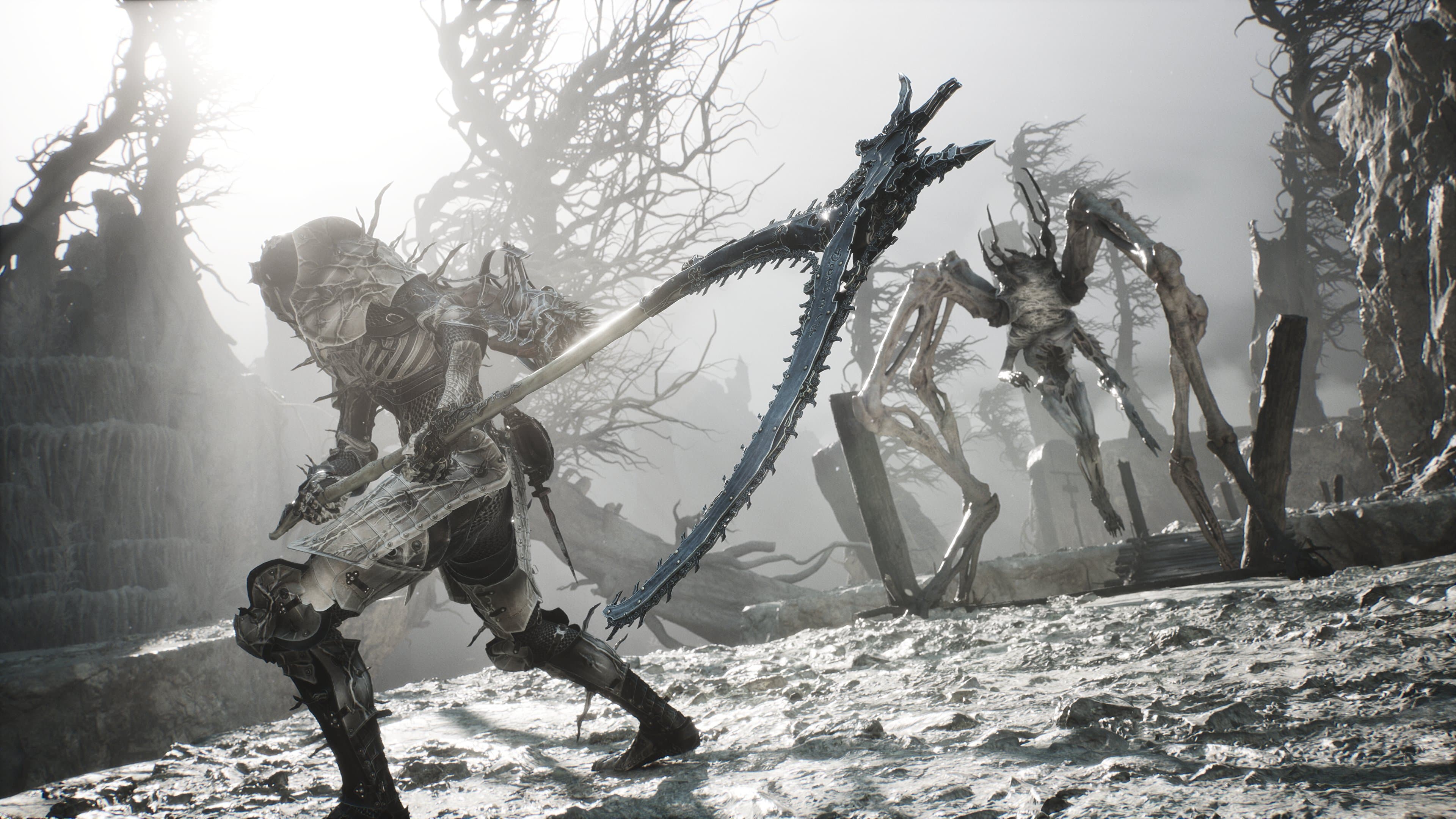 Mortal Shell II combat against a towering skeletal enemy