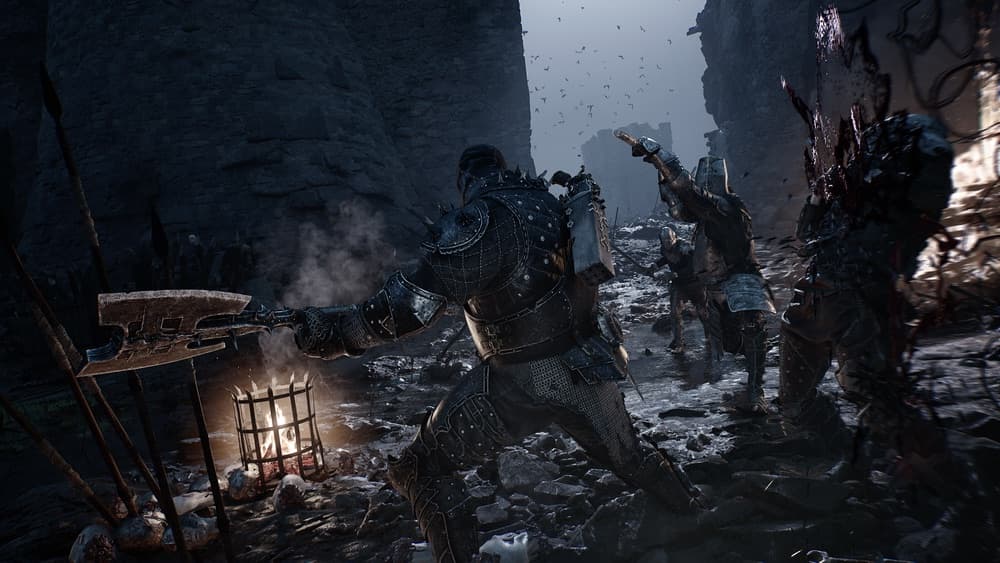 Official Mortal Shell II screenshot of a close-quarters fight on a dungeon route.