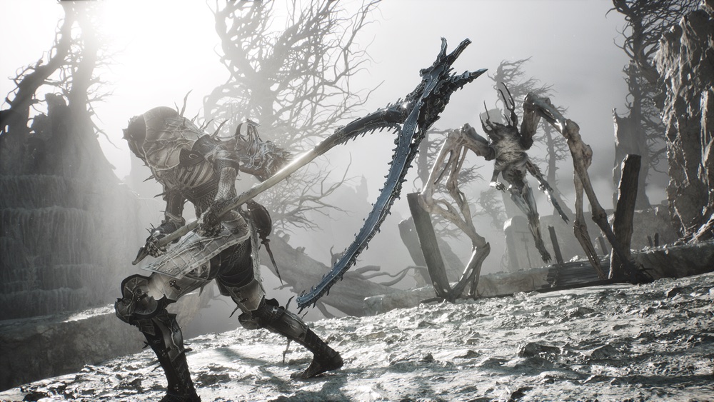Official Mortal Shell II screenshot showing a weapon attack against a hostile creature.